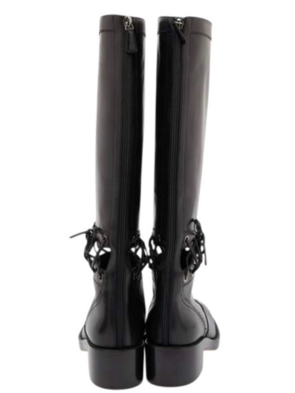 CHANEL Lagerfeld Fall 2016 Black Leather Knee High Laced Equestrian Riding Boot - Picture 4 of 14